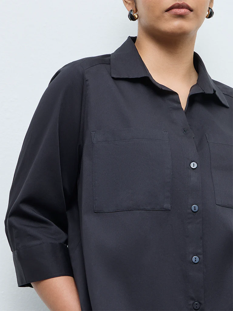 Gia Black Solid Cotton Shirt - Image 3