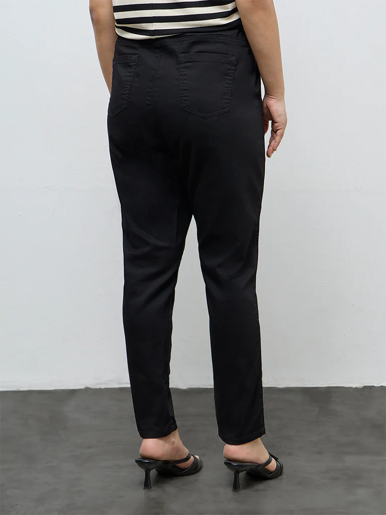 Gia Black Solid High-Rise Cotton-Blend Jeggings - Image 4