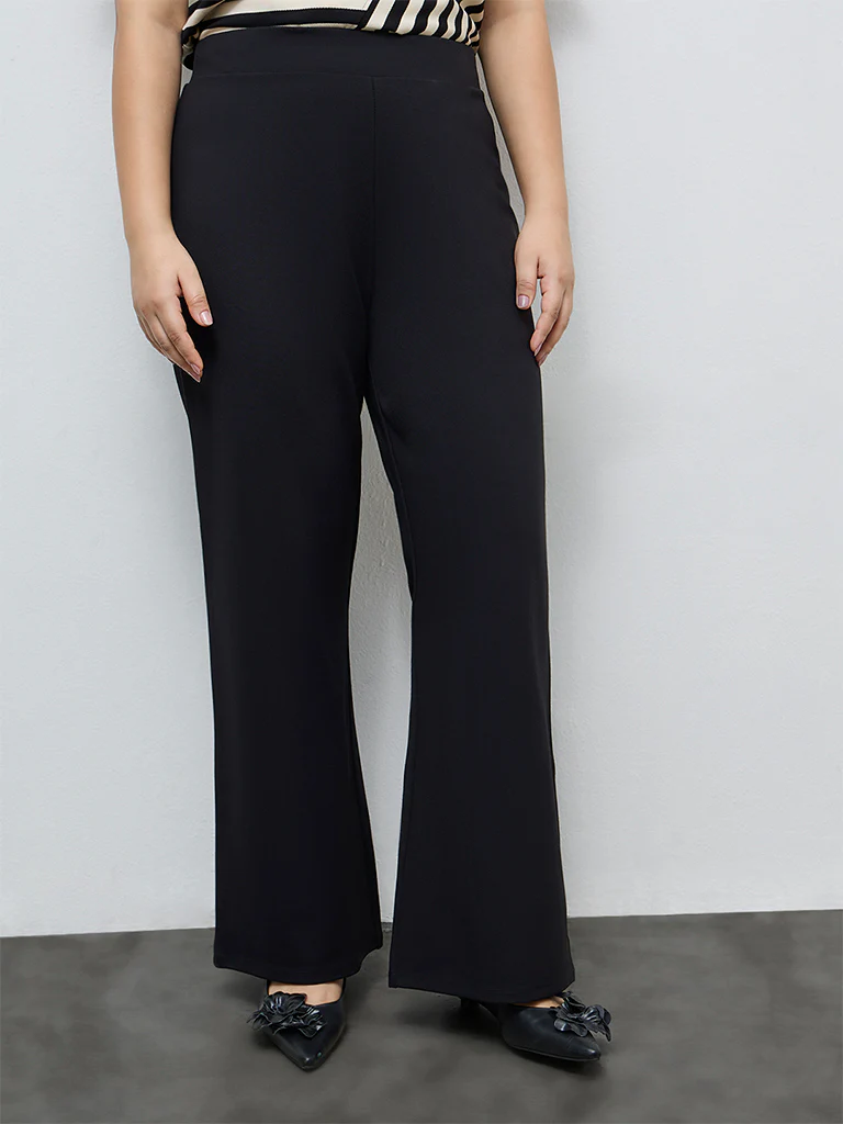 Gia Black Solid High-Rise Trousers - Image 2