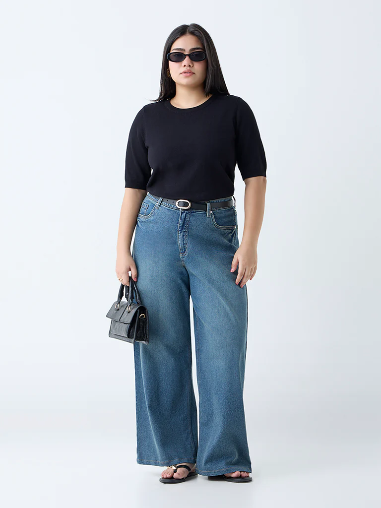 Gia Black Solid T-Shirt - Image 2