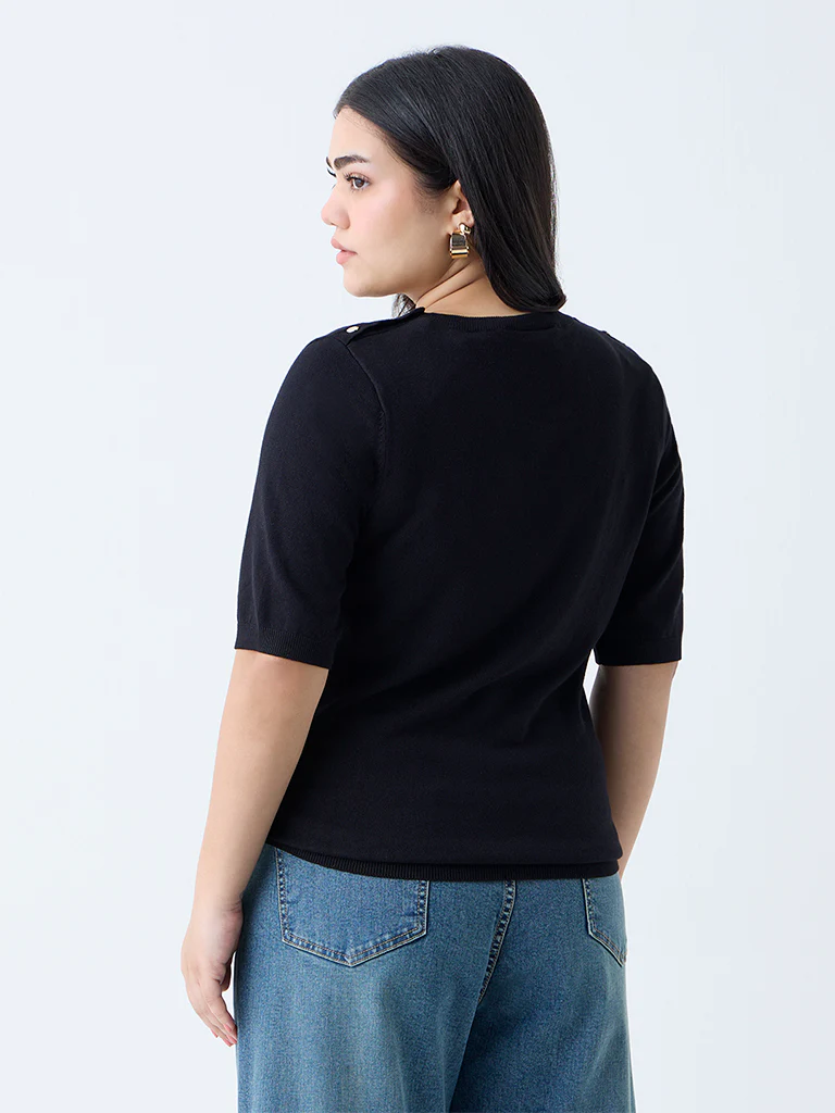 Gia Black Solid T-Shirt - Image 4