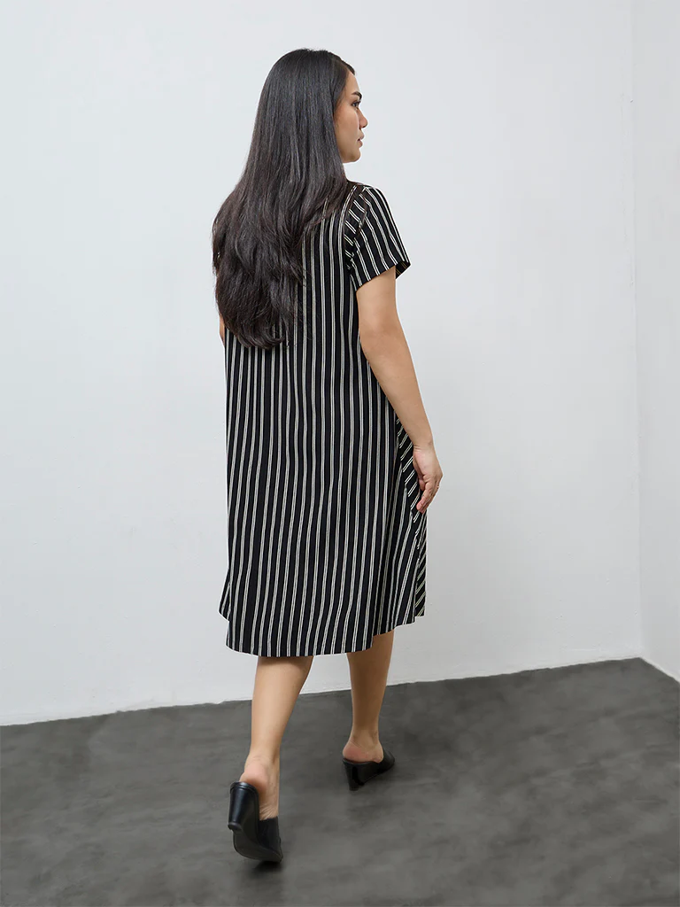 Gia Black Striped A-Line Dress - Image 4