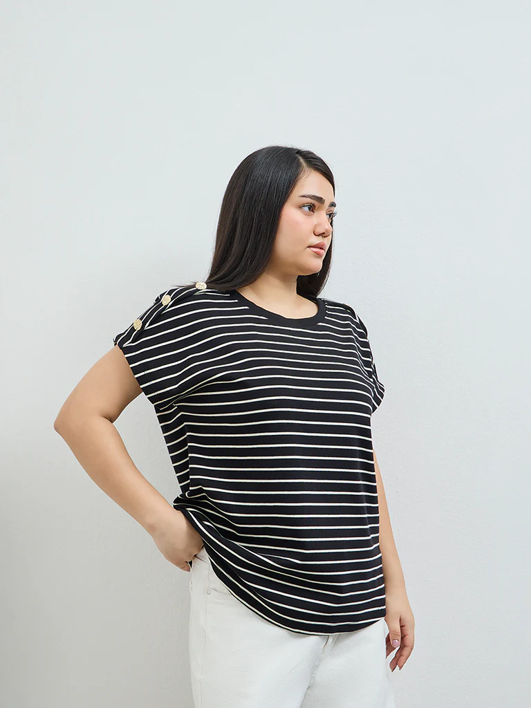 Gia Black Striped Cotton T-Shirt
