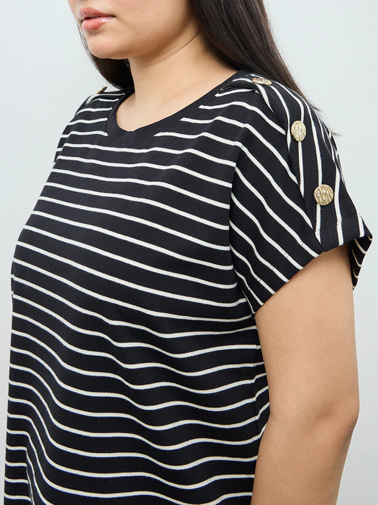 Gia Black Striped Cotton T-Shirt - Image 3