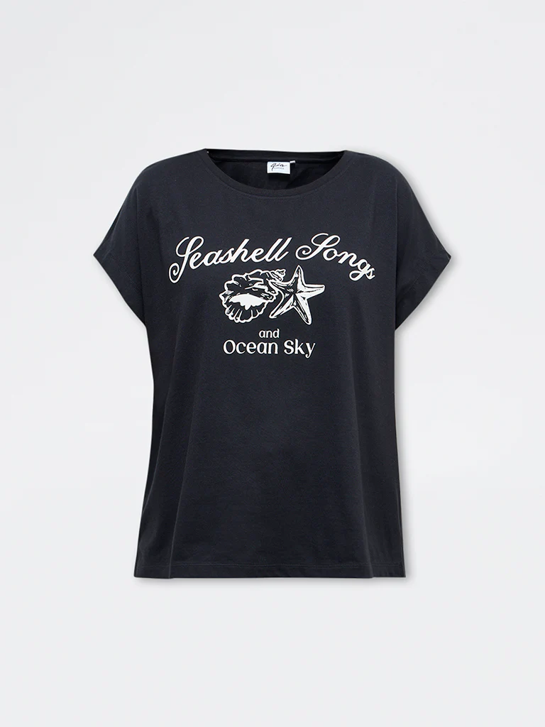 Gia Black Text Printed Cotton T-Shirt - Image 5
