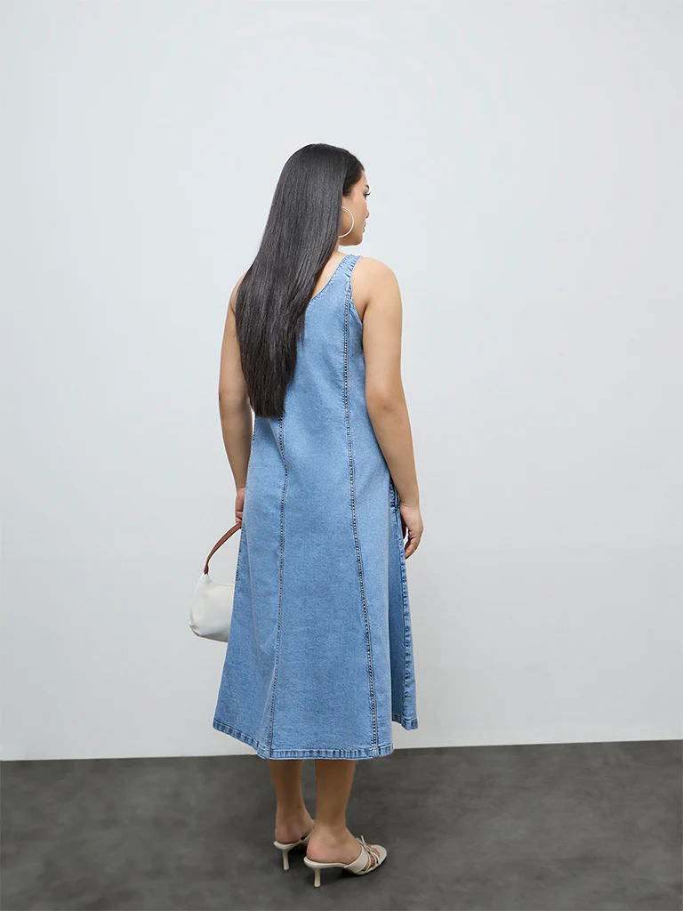 Gia Blue Denim A-Line Dress - Image 4