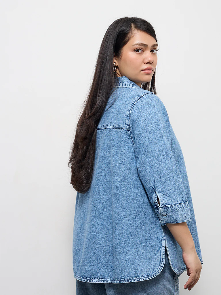Gia Blue Denim Acid Wash Shirt - Image 4