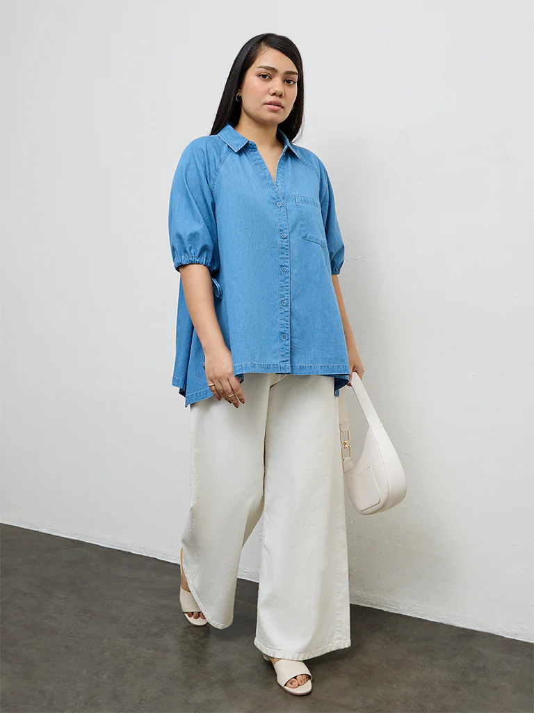 Gia Blue Denim Blouse - Image 2