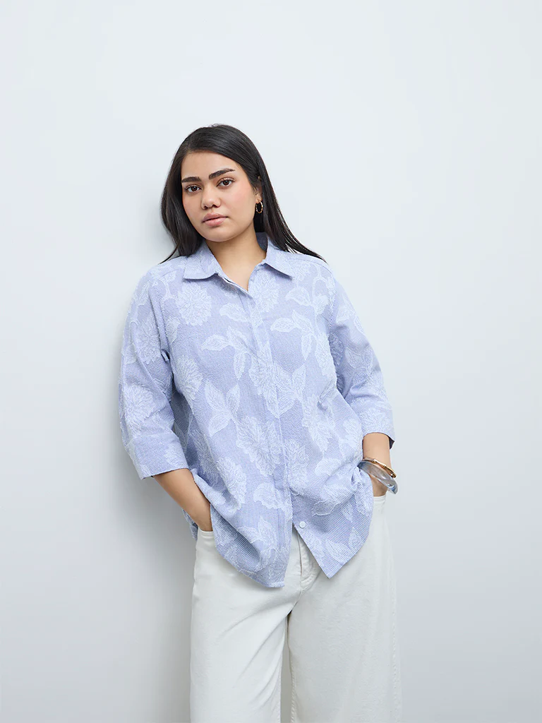 Gia Blue Floral Embroidered Shirt