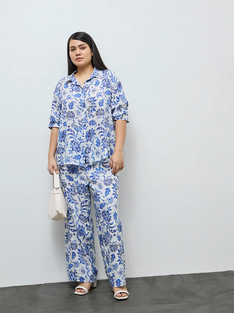 Gia Blue Floral High-Rise Trousers