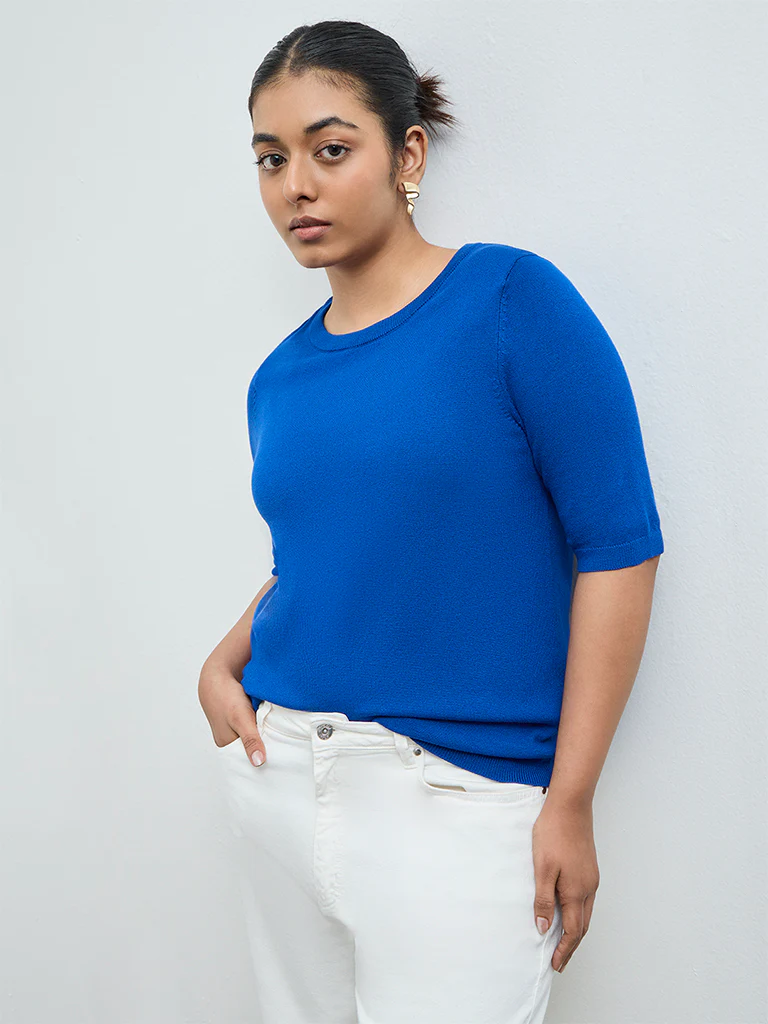 Gia Blue Knit-Textured Sweater