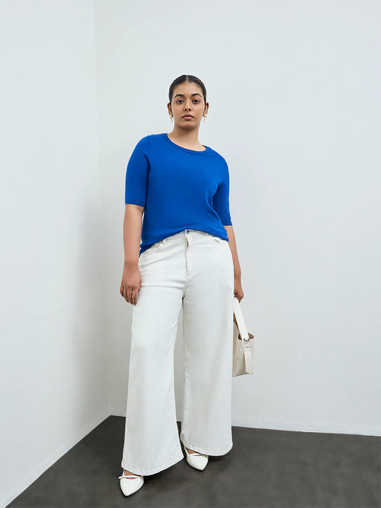 Gia Blue Knit-Textured Sweater - Image 2