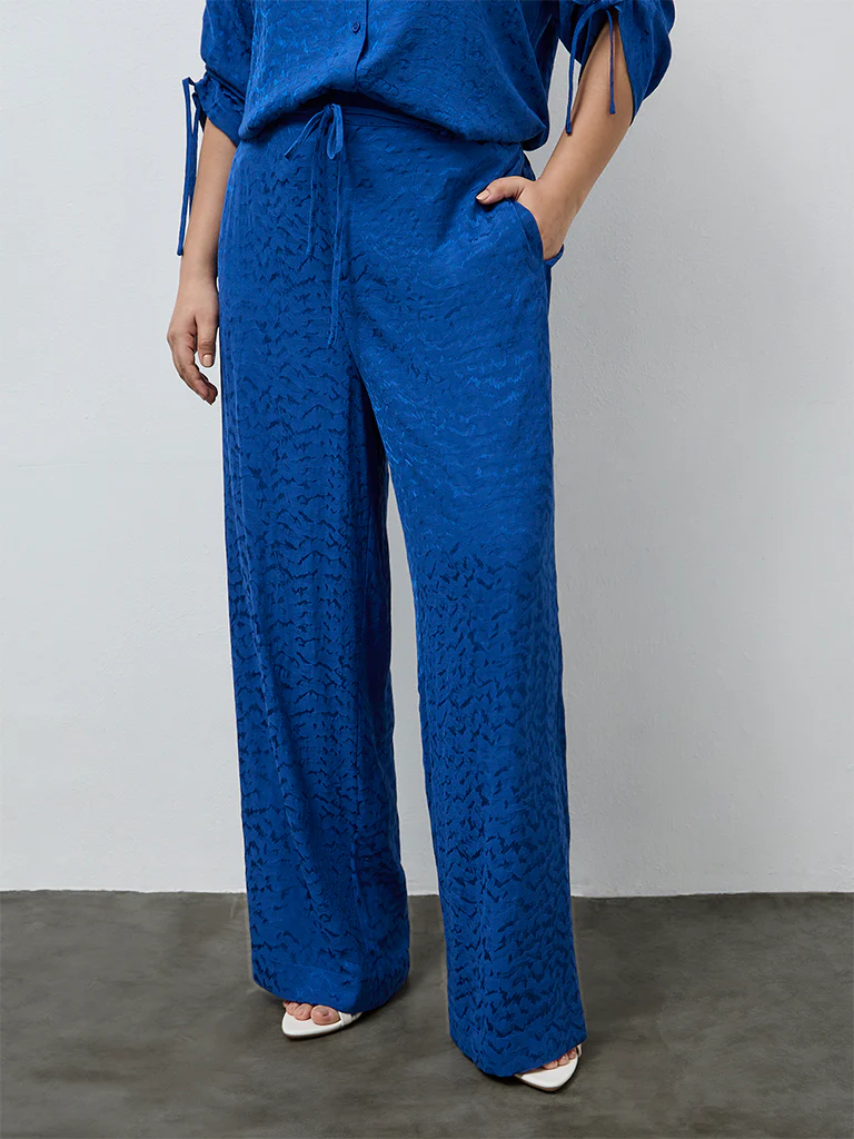 Gia Blue Self-Textured High-Rise Pants - Image 2