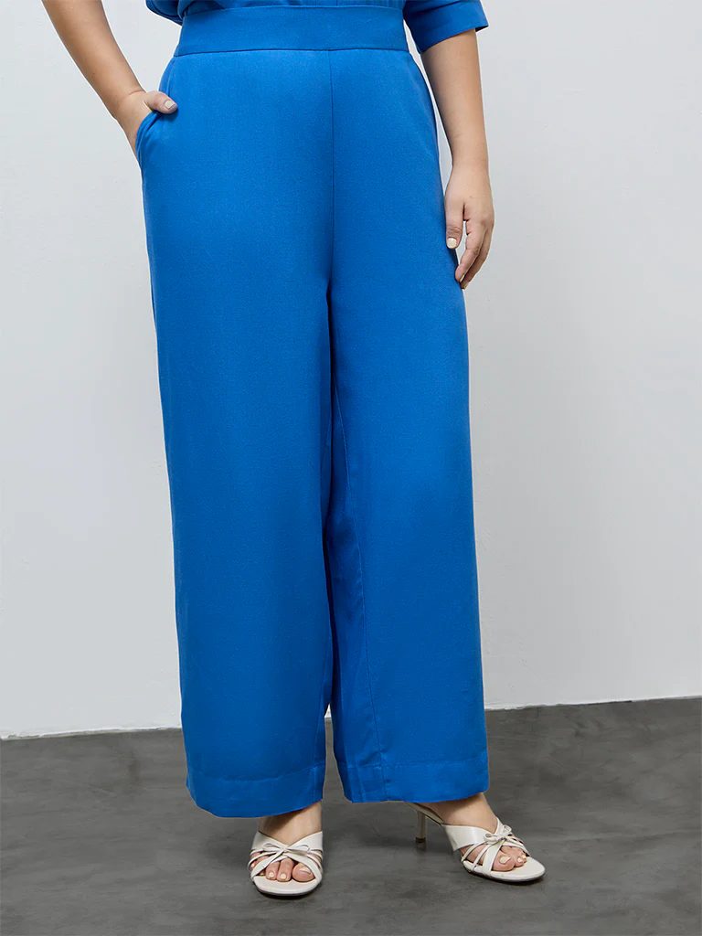Gia Blue Solid High-Rise Pants - Image 2