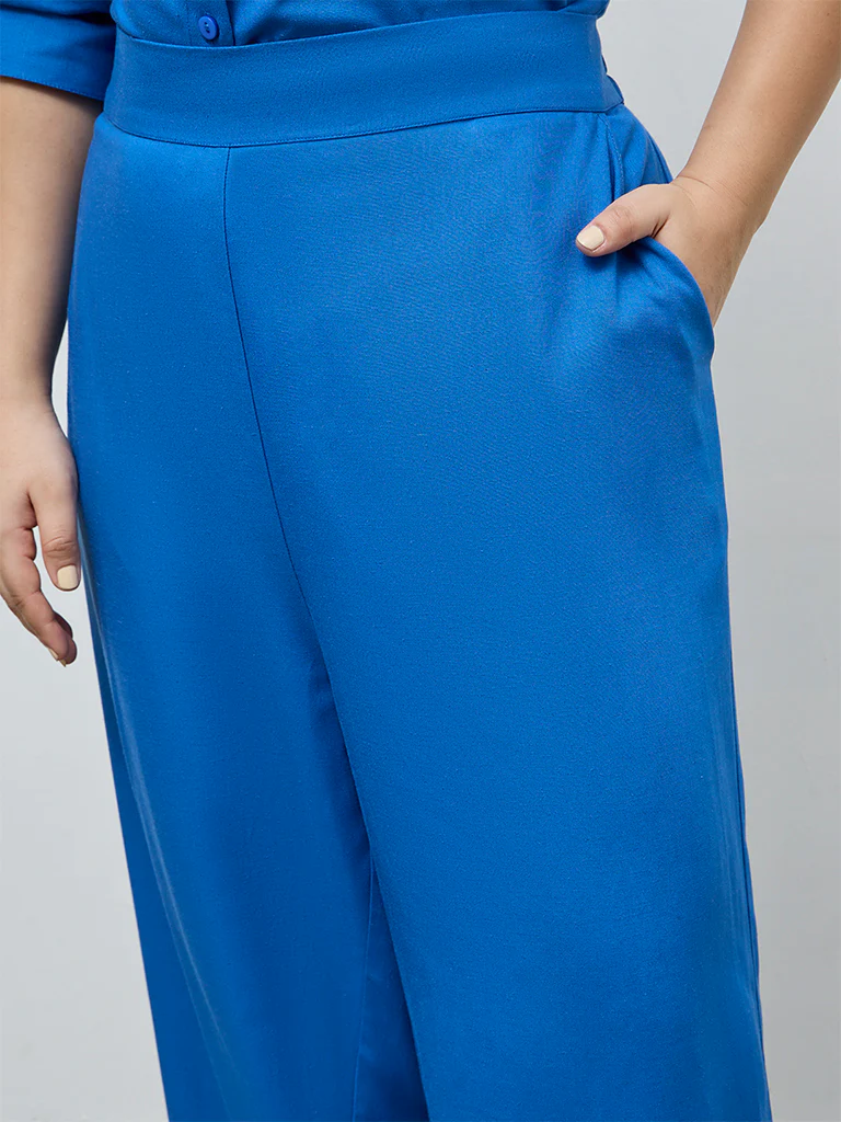 Gia Blue Solid High-Rise Pants - Image 3