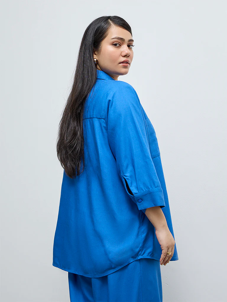 Gia Blue Solid Shirt - Image 4
