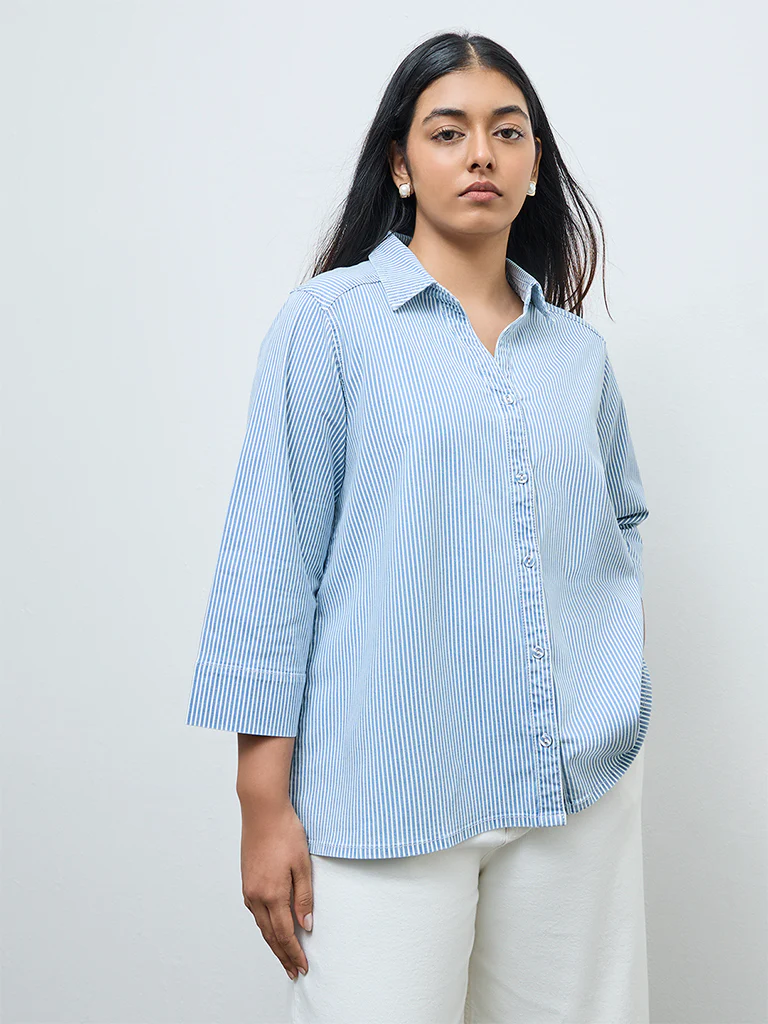 Gia Blue Stripe Cotton-Blend Shirt