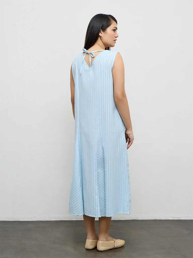 Gia Blue Striped Cotton-Blend Straight Dress - Image 4