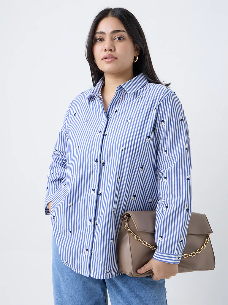 Gia Blue Striped Cotton Shirt