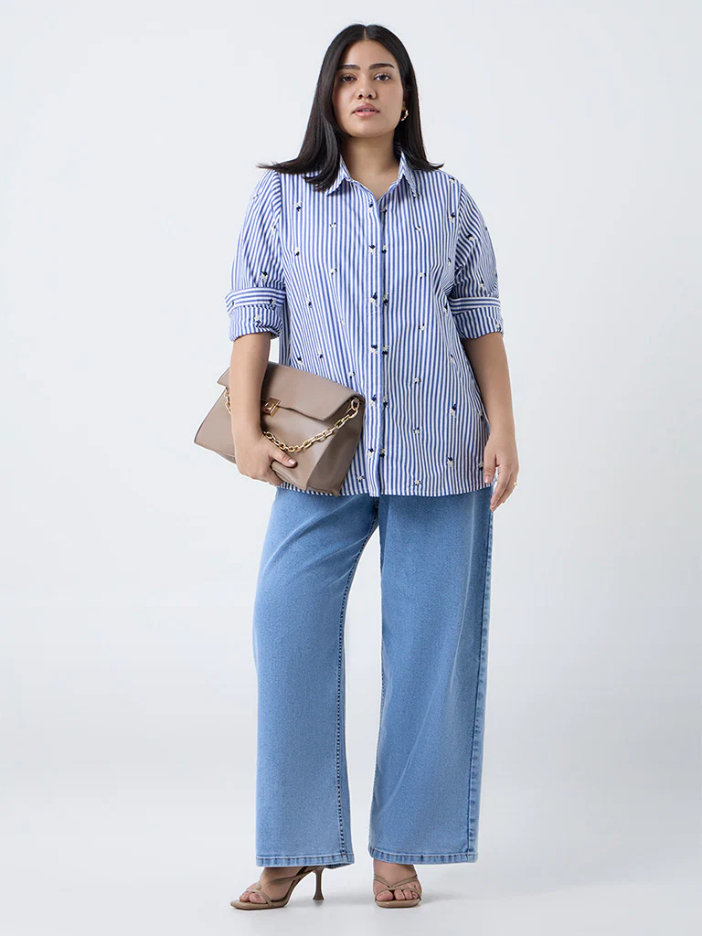 Gia Blue Striped Cotton Shirt - Image 2