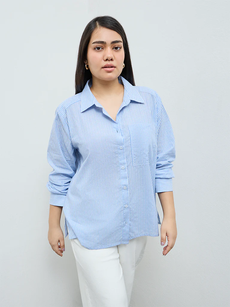 Gia Blue Striped Cotton Shirt