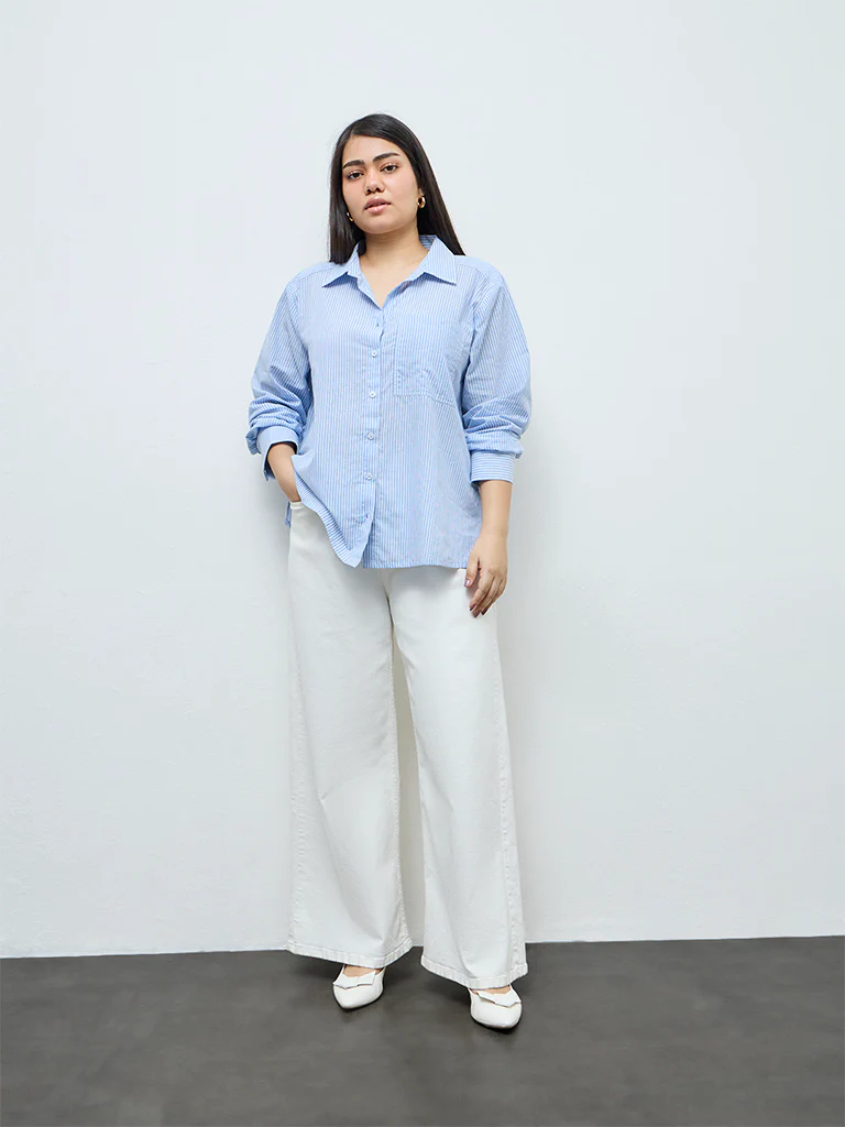 Gia Blue Striped Cotton Shirt - Image 2