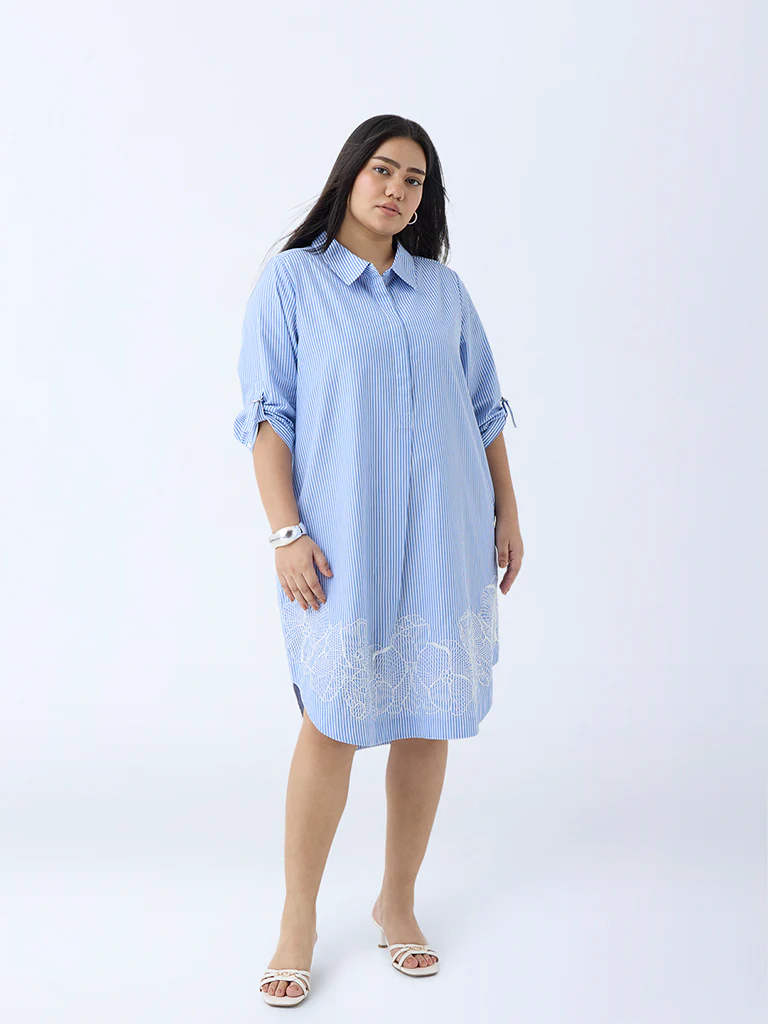Gia Blue Striped Cotton Tunic Dress - Image 2