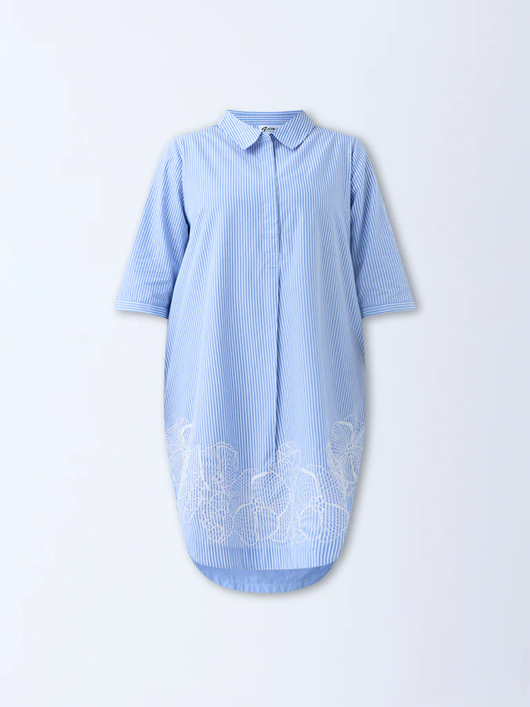Gia Blue Striped Cotton Tunic Dress - Image 5