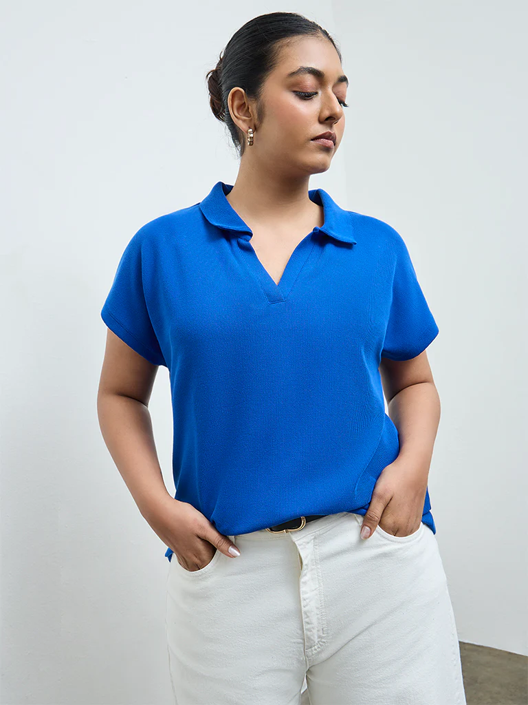 Gia Blue Textured T-Shirt - Image 2