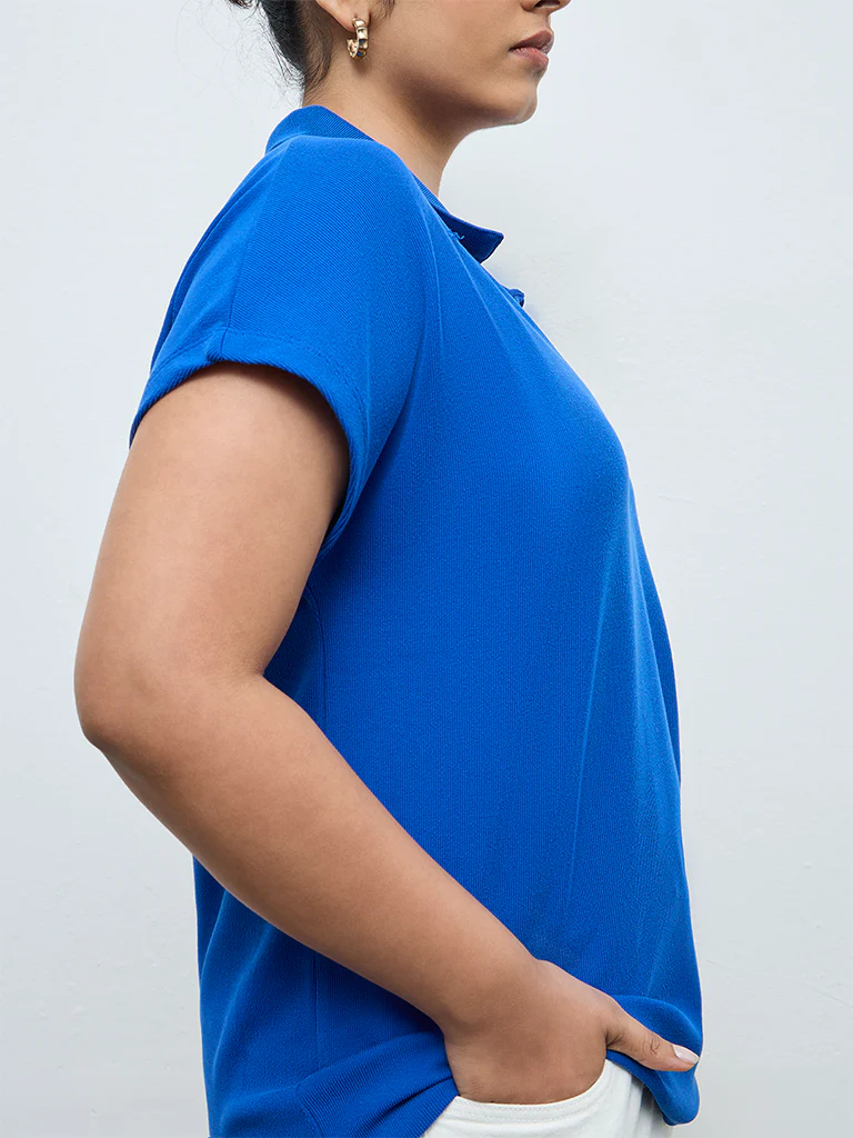 Gia Blue Textured T-Shirt - Image 3