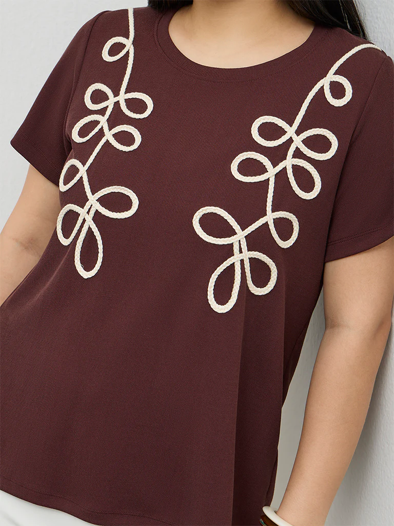 Gia Brown Embroidered T-Shirt - Image 3