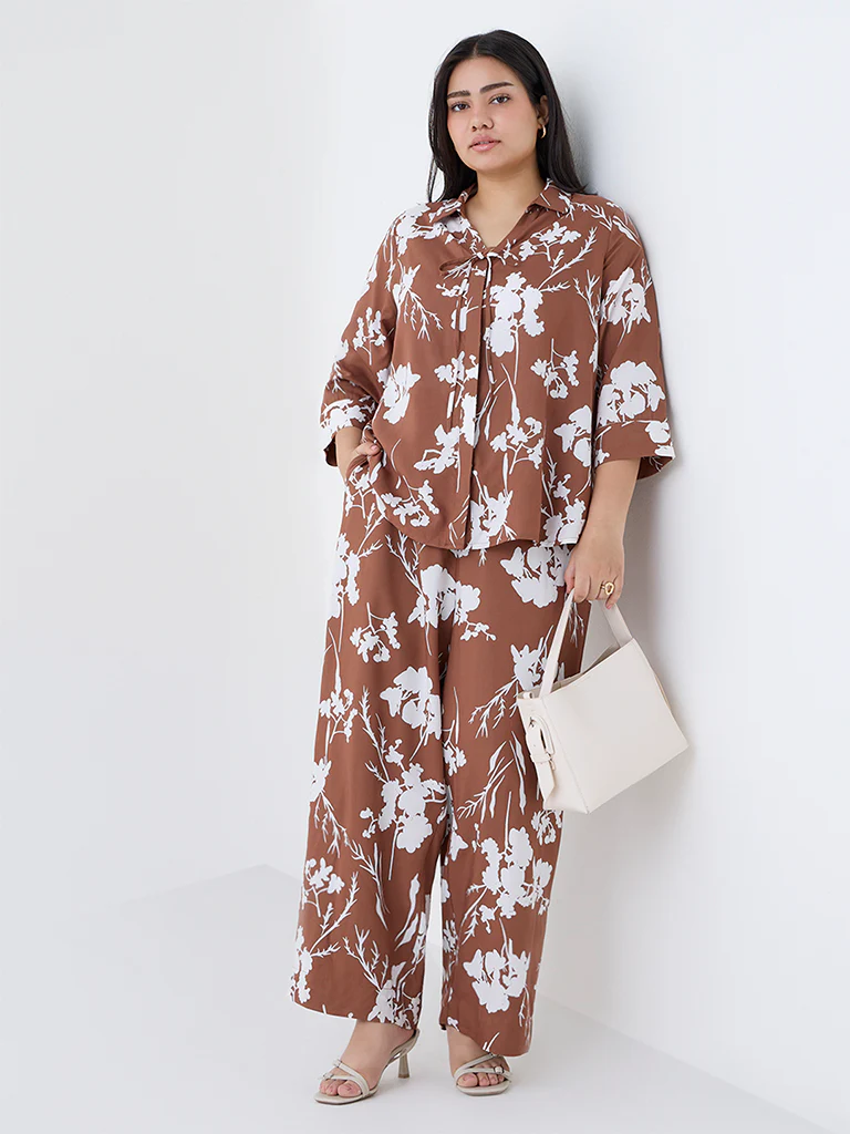 Gia Brown Foliage Design Blouse - Image 2