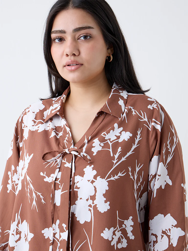 Gia Brown Foliage Design Blouse - Image 3