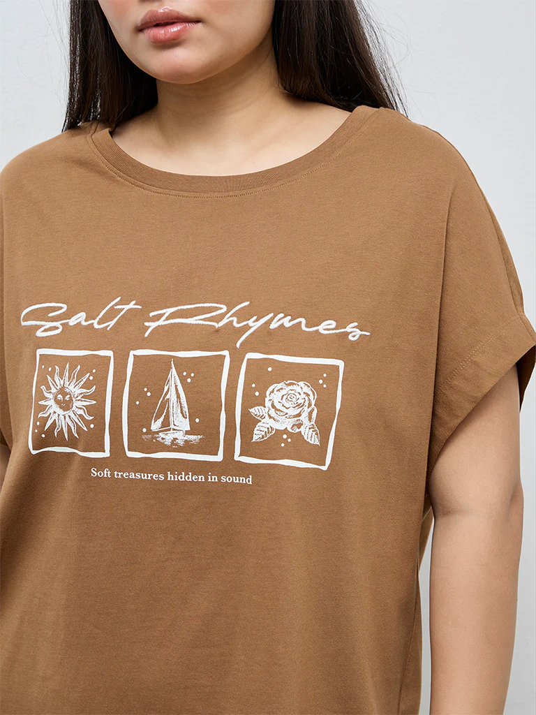 Gia Brown Graphic Cotton T-Shirt - Image 3
