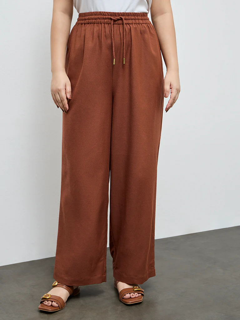 Gia Brown Solid High-Rise Pants - Image 2