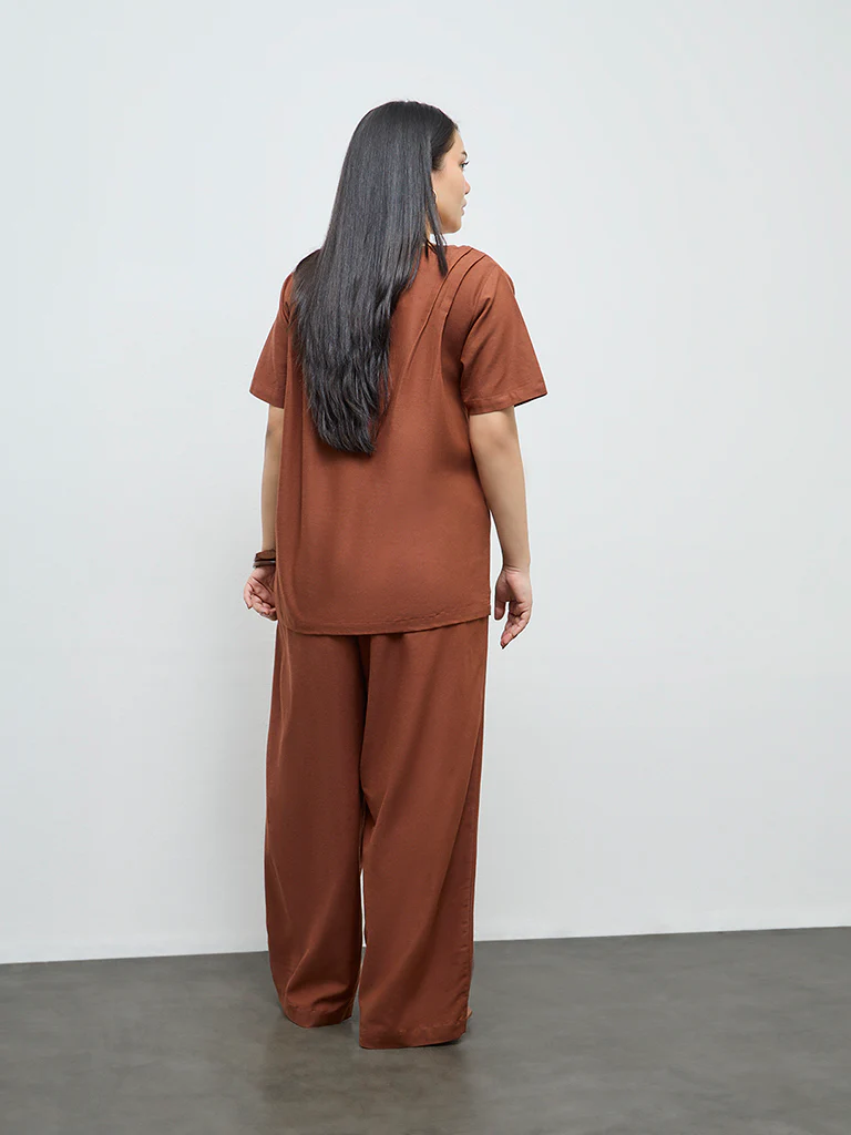 Gia Brown Solid High-Rise Pants - Image 4