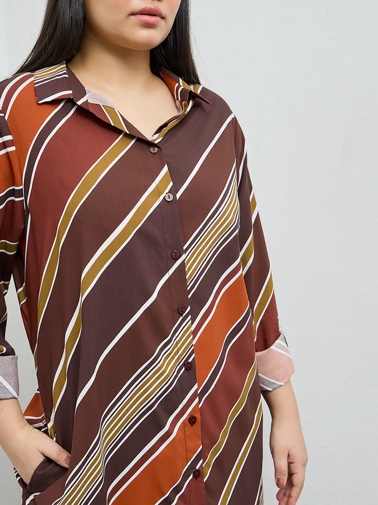 Gia Brown Stripe Shirt Dress - Image 3