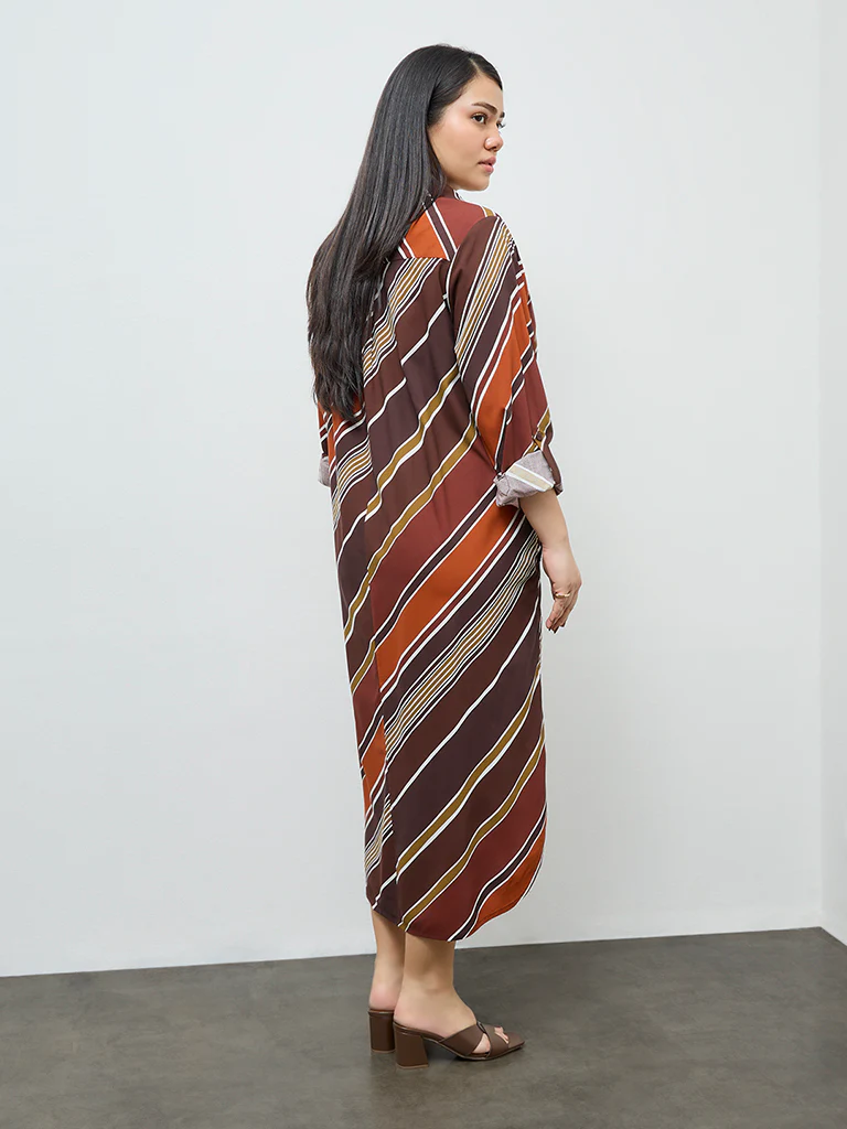 Gia Brown Stripe Shirt Dress - Image 4