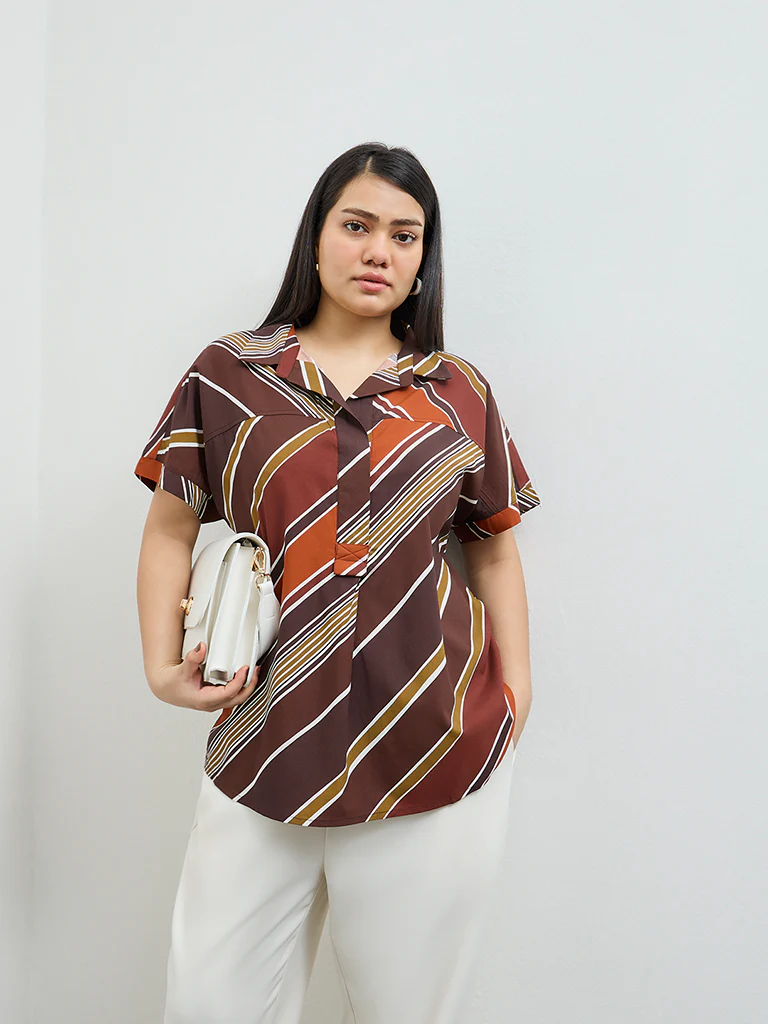 Gia Brown Striped Blouse