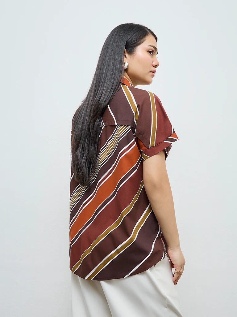 Gia Brown Striped Blouse - Image 4