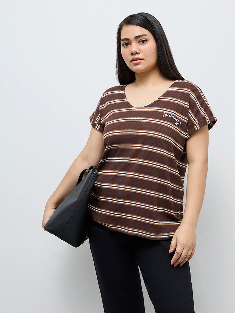 Gia Brown Striped Cotton Top - Image 2
