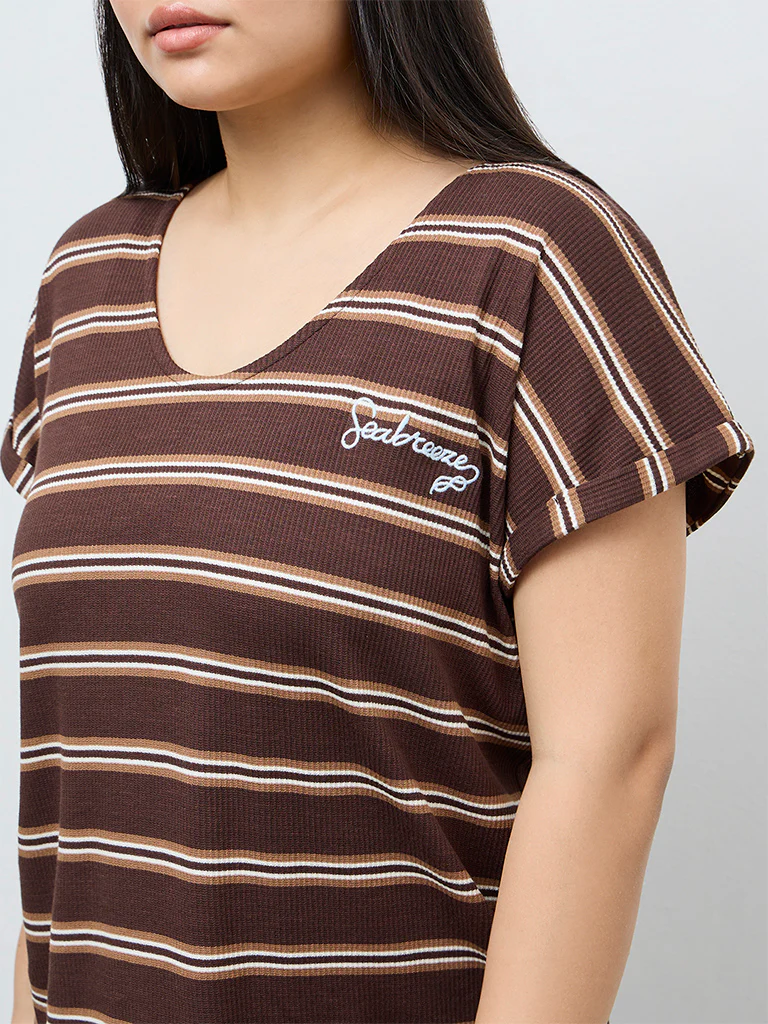 Gia Brown Striped Cotton Top - Image 3