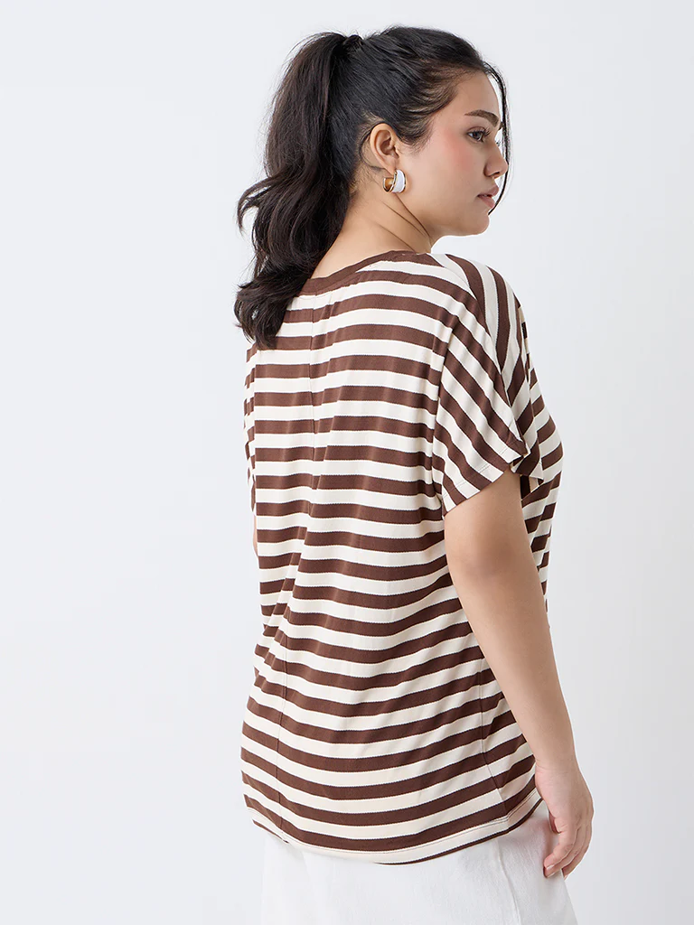 Gia Brown Striped T-Shirt - Image 4