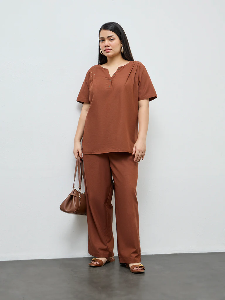 Gia Brown Stud-Detailed Blouse - Image 2