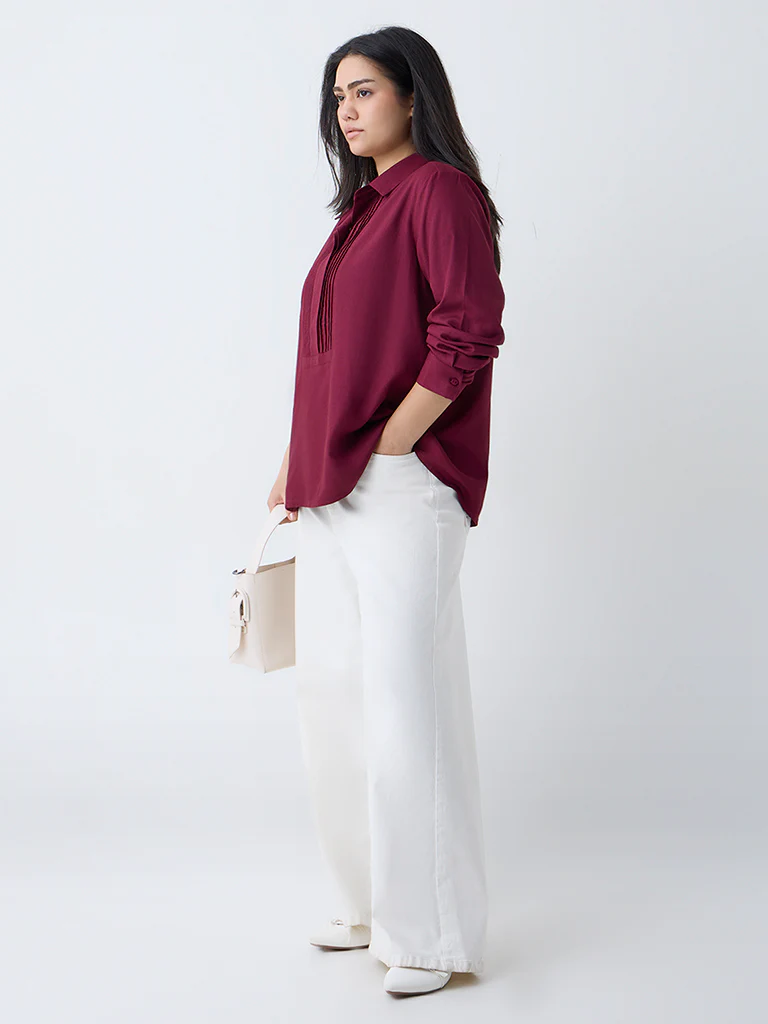 Gia Burgundy Pintuck Detailed Blouse - Image 2