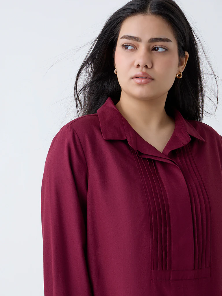 Gia Burgundy Pintuck Detailed Blouse - Image 3