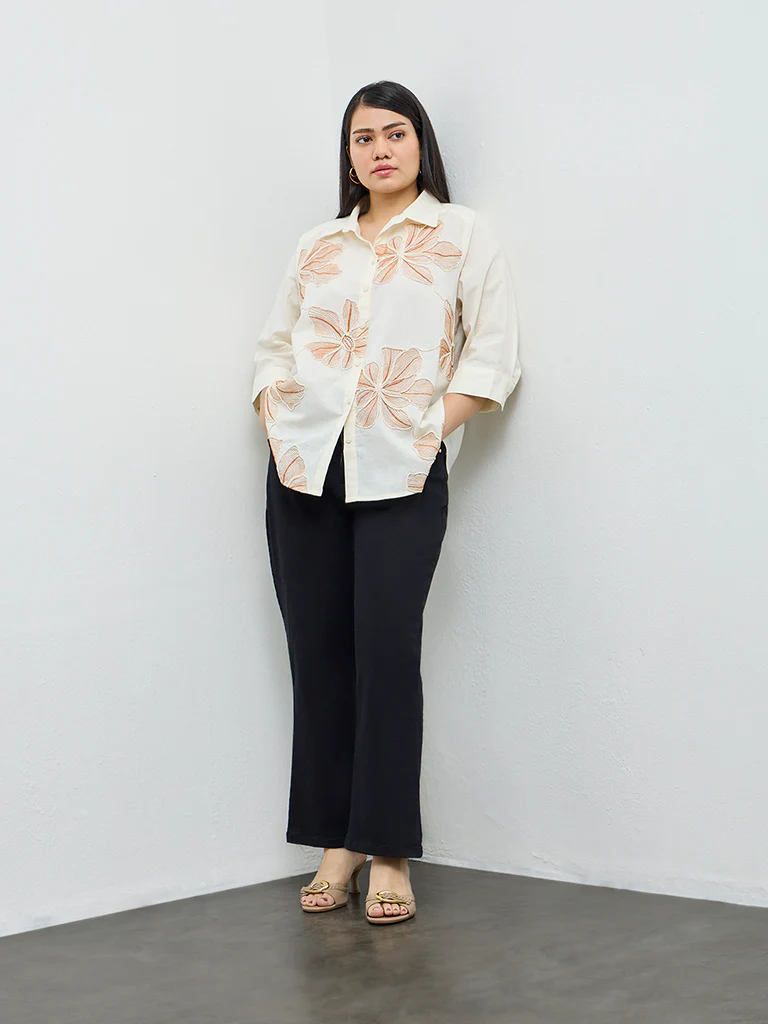 Gia Cream Floral Embroidered Cotton-Blend Shirt - Image 2