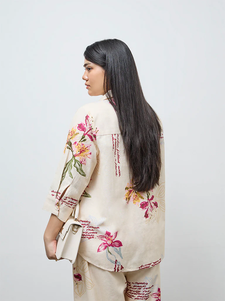 Gia Cream Floral Pattern Cotton-Blend Shirt - Image 4