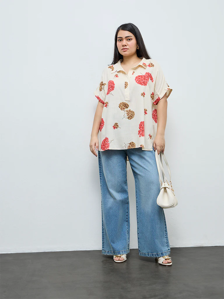 Gia Cream Floral Printed Blouse - Image 2