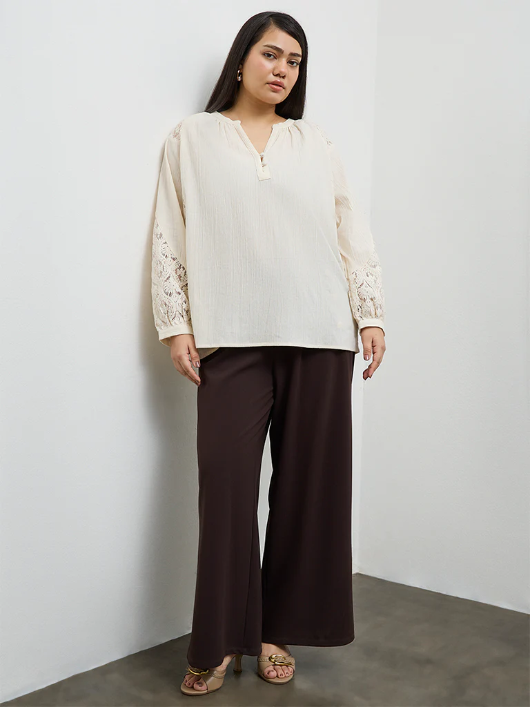 Gia Cream Lace Detailed Cotton Blouse - Image 2